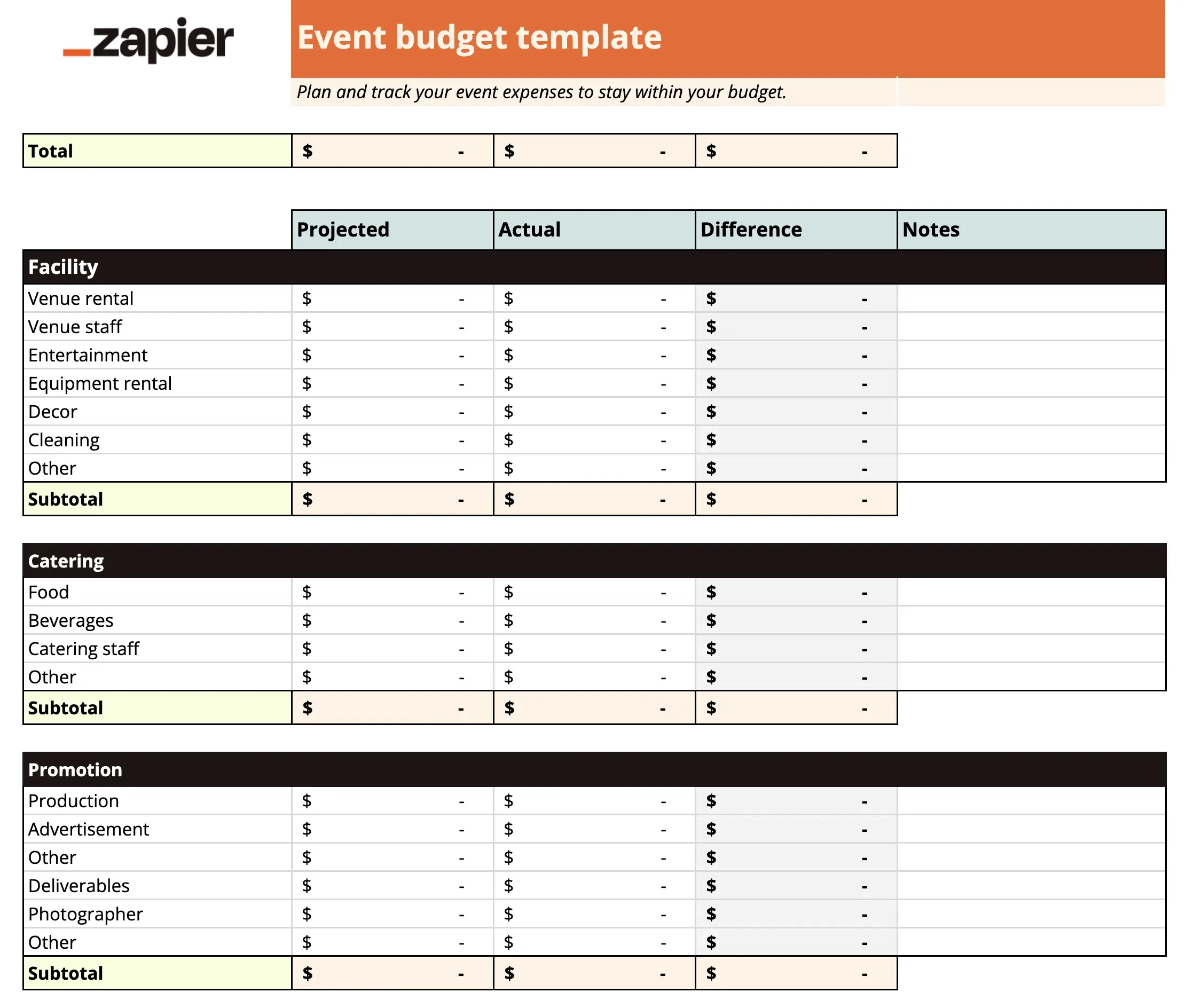 10 Free Small Business Budget Templates | Zapier intended for Printable Small Business Spreadsheet For Income and Expenses