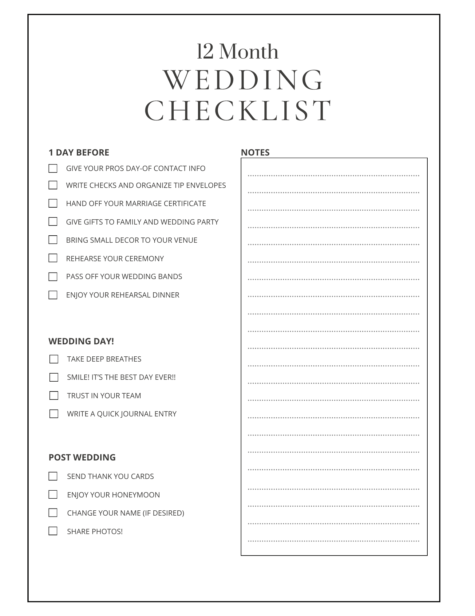 12 Month Wedding Planning Checklist - Free Printable - Party Ideas with Printable Checklist For Wedding Planning