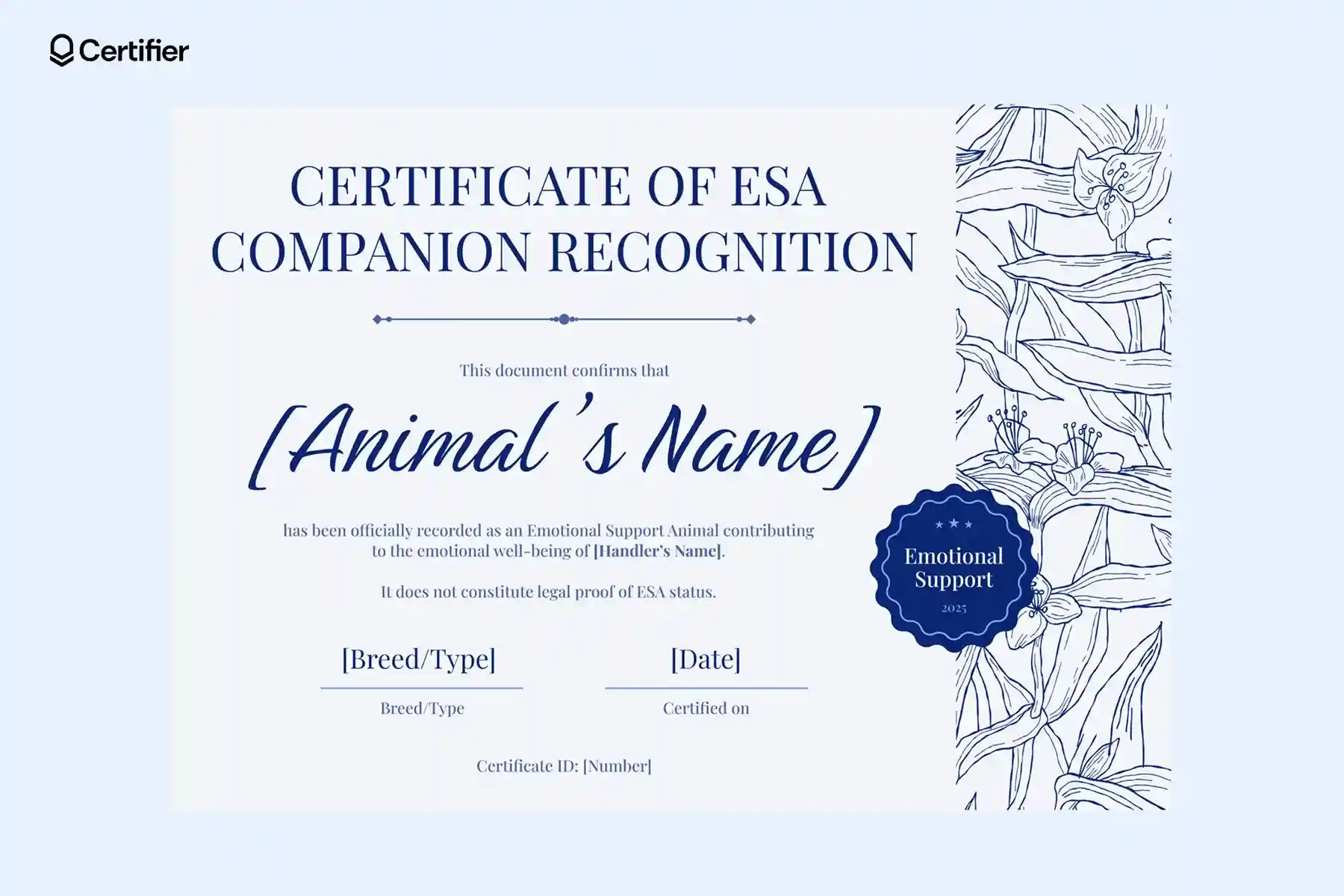15 Blank Esa Certificate Templates in Pdf Free Printable Blank Emotional Support Animal Certificate