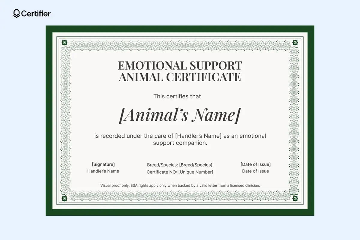 15 Blank Esa Certificate Templates throughout Pdf Free Printable Blank Emotional Support Animal Certificate
