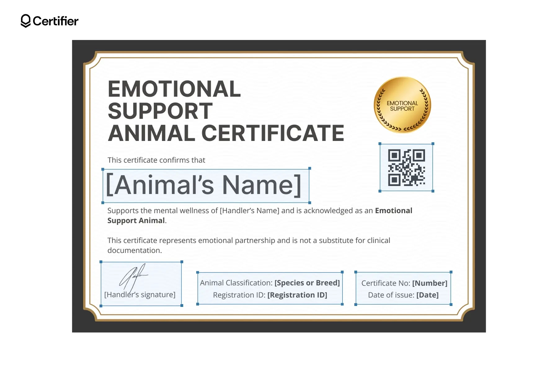 15 Blank Esa Certificate Templates within Pdf Free Printable Blank Emotional Support Animal Certificate