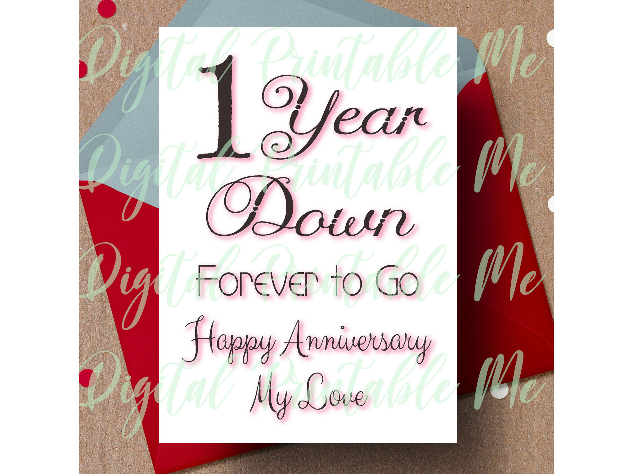 1St Anniversary Card, Printable First Anniversary Card, One Year regarding 1 Year Anniversary Card Printable