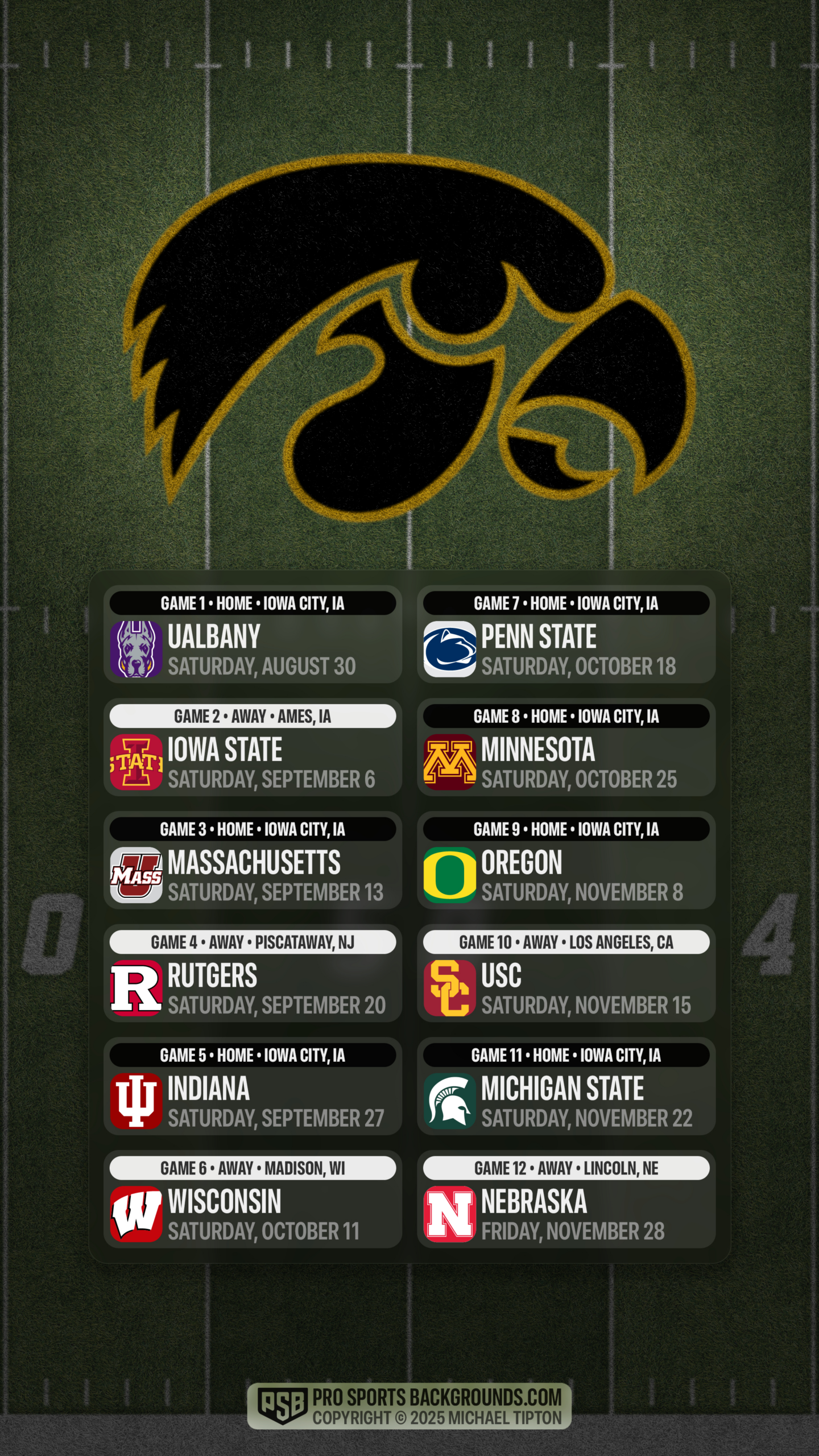 2025 Iowa Hawkeyes Wallpapers & Full Season Schedules throughout Iowa Hawkeye Football Schedule Printable