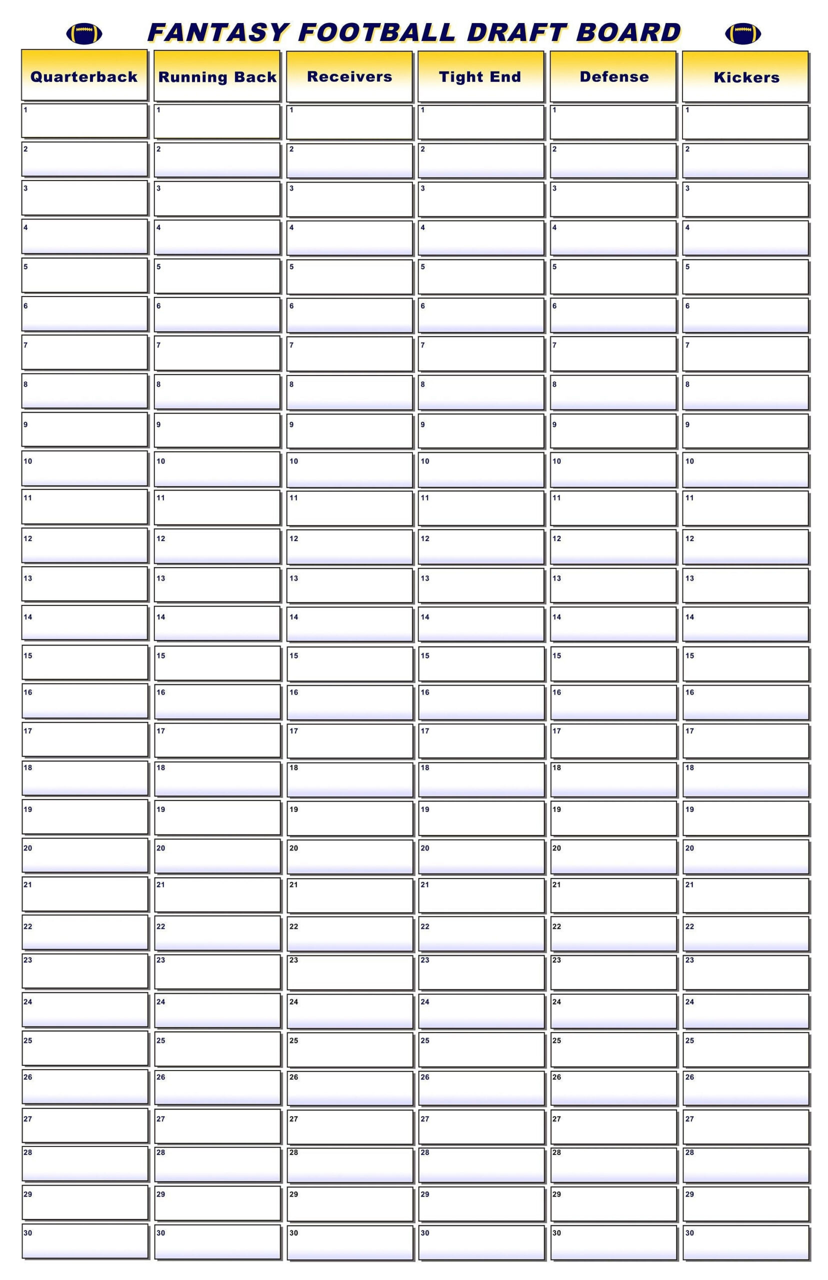 2026 Fantasy Football Draft Owner Draft Kit Board - Holds 30 within Printable Fantasy Football Draft Board