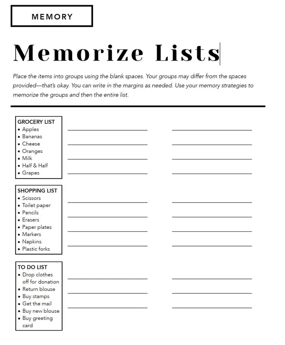 27 Functional Memory Tasks For Adults Speech Therapy Free Printable within Free Printable Cognitive Worksheets For Adults