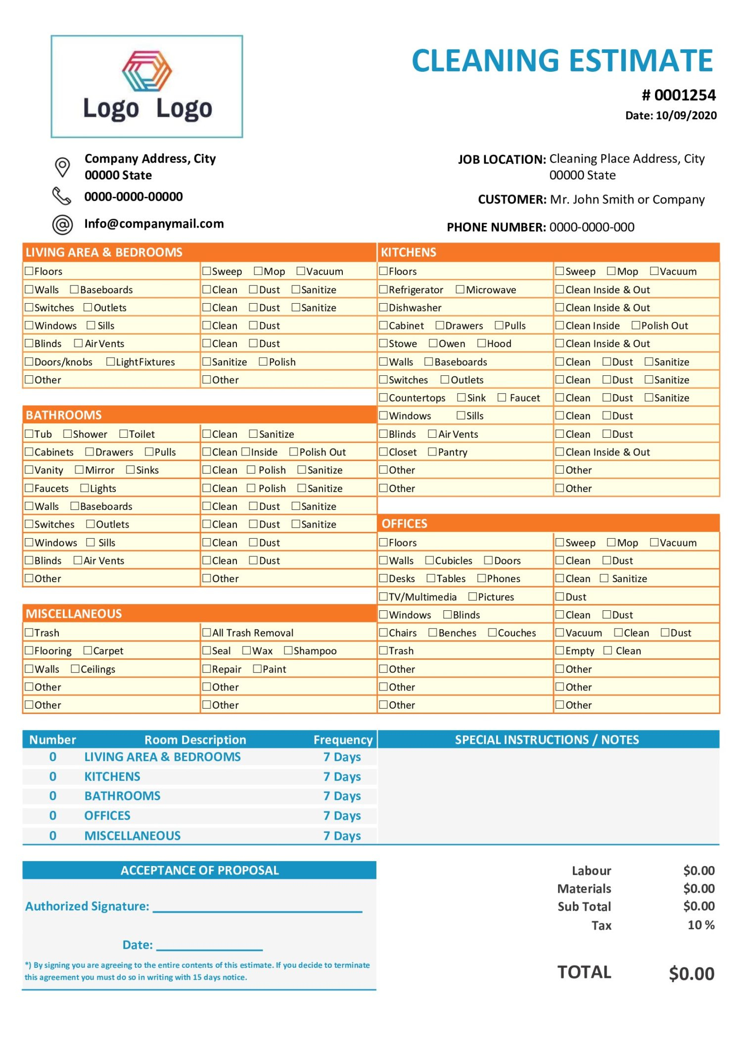 28 Free Estimate Template Forms [Construction, Repair, Cleaning] regarding Free Printable Cleaning Estimate Forms