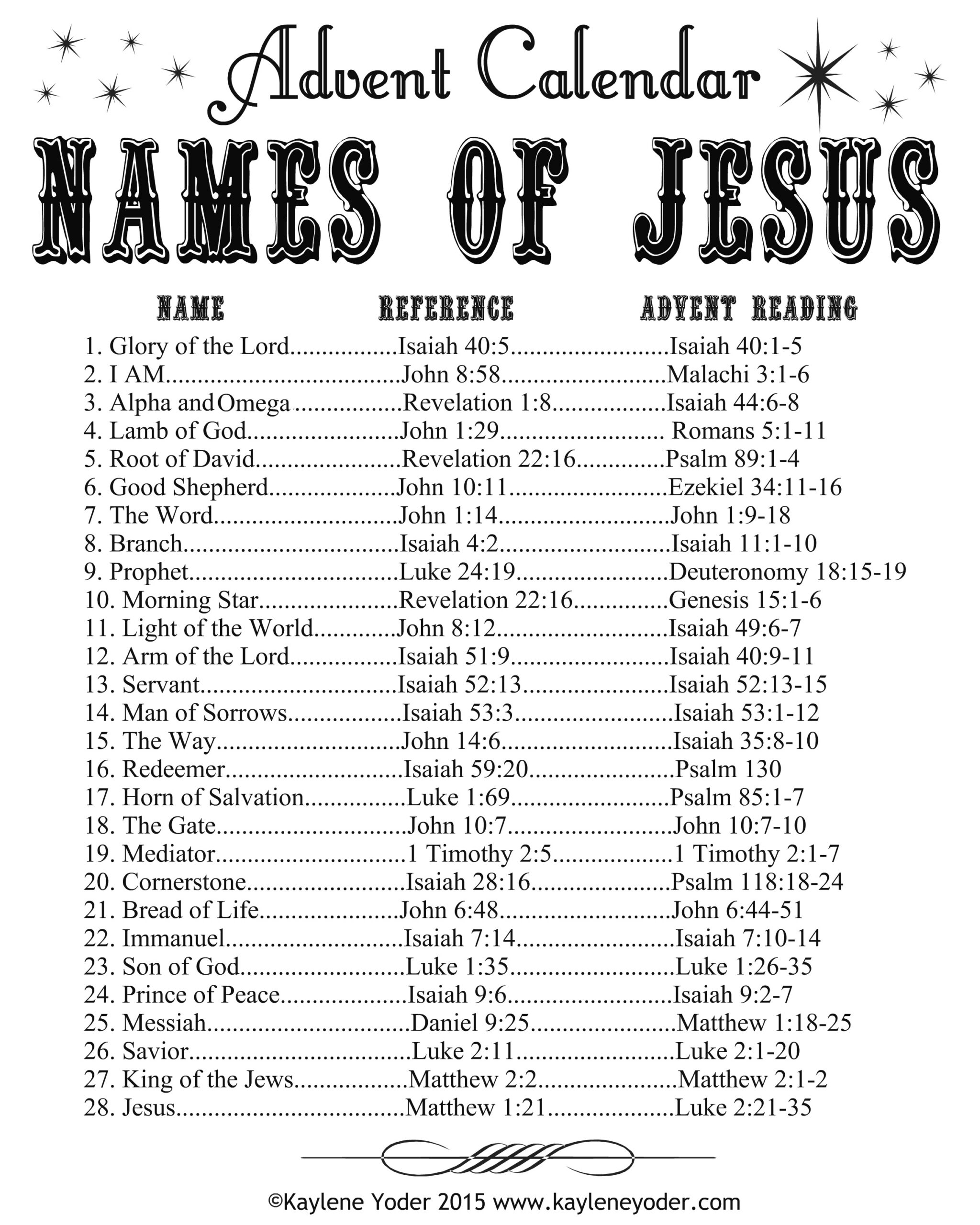 28 Names Of Jesus {Plus Free Advent Calendar} throughout Free Printable Names Of God