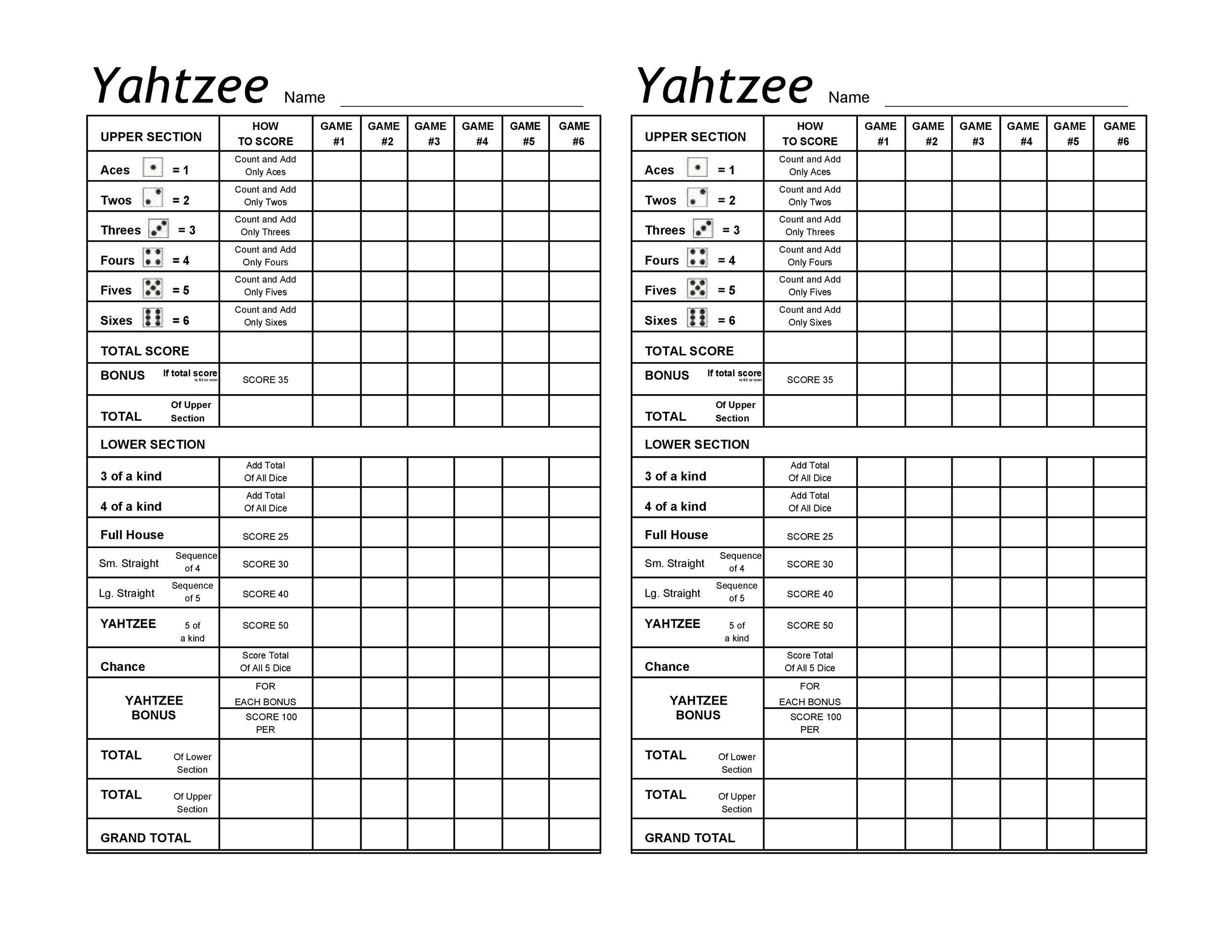 28 Printable Yahtzee Score Sheets &amp;amp; Cards (101% Free) ᐅ Templatelab inside Yahtzee Score Sheet Printable Free