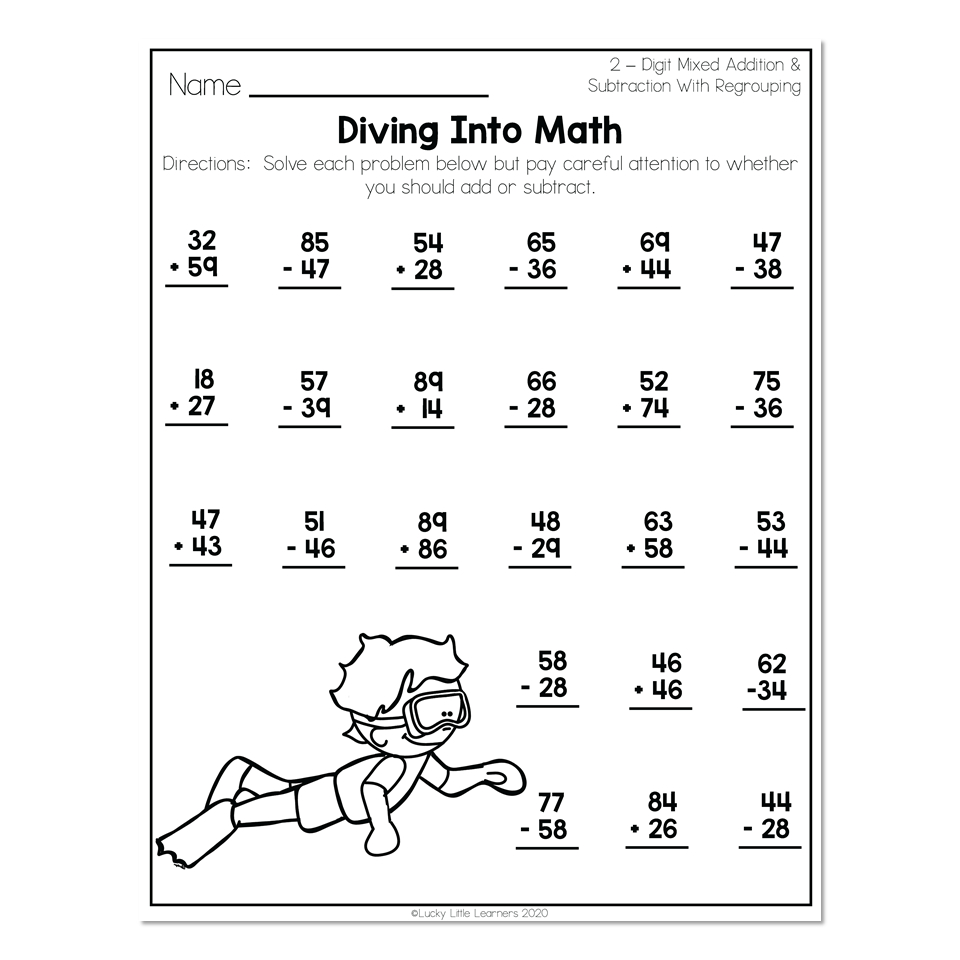 2Nd Grade Math Worksheets - 2-Digit Mixed Addition And Subtraction in Math Worksheets For Second Graders Printable