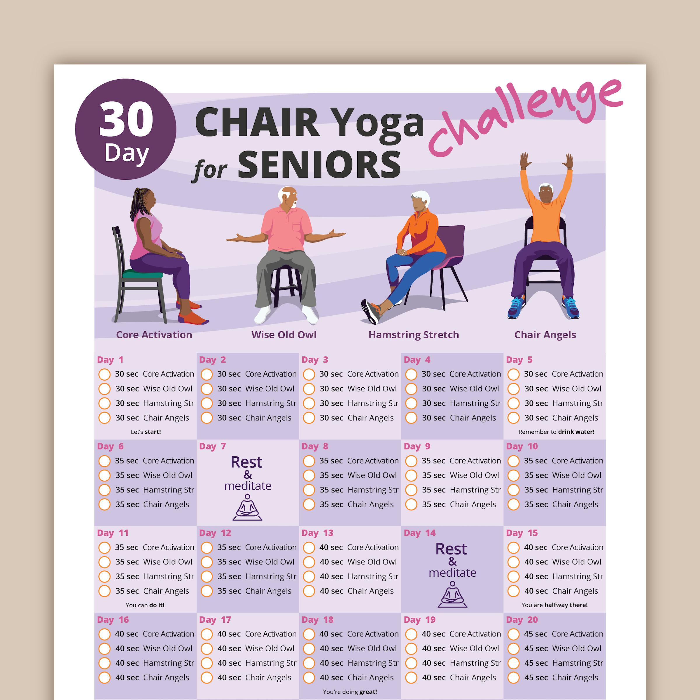 30 Day Chair Yoga For Seniors Challenge | Chair Exercise Guide I pertaining to Free Printable Chair Yoga For Seniors with Pictures