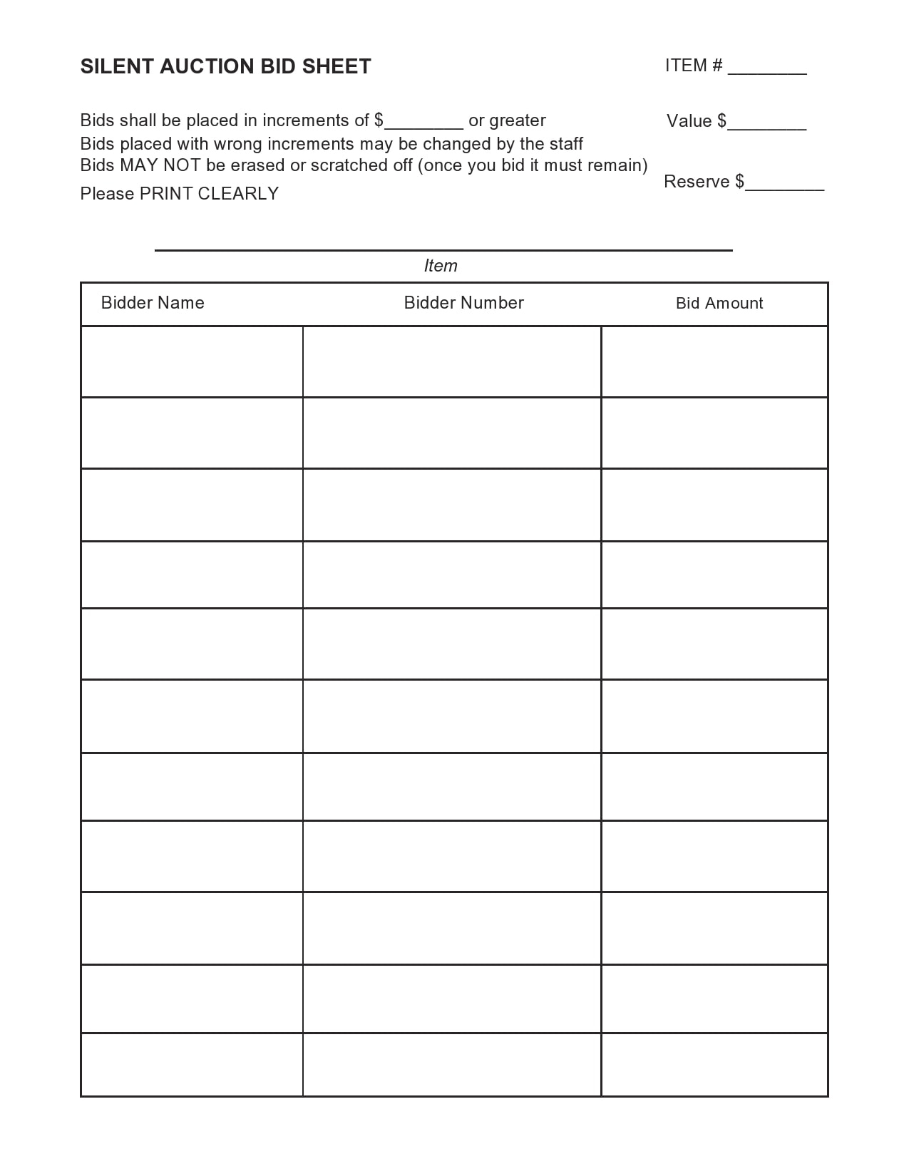 30 Silent Auction Bid Sheet Templates [Free] - Templatearchive pertaining to Silent Auction Bid Sheet Printable Free Download