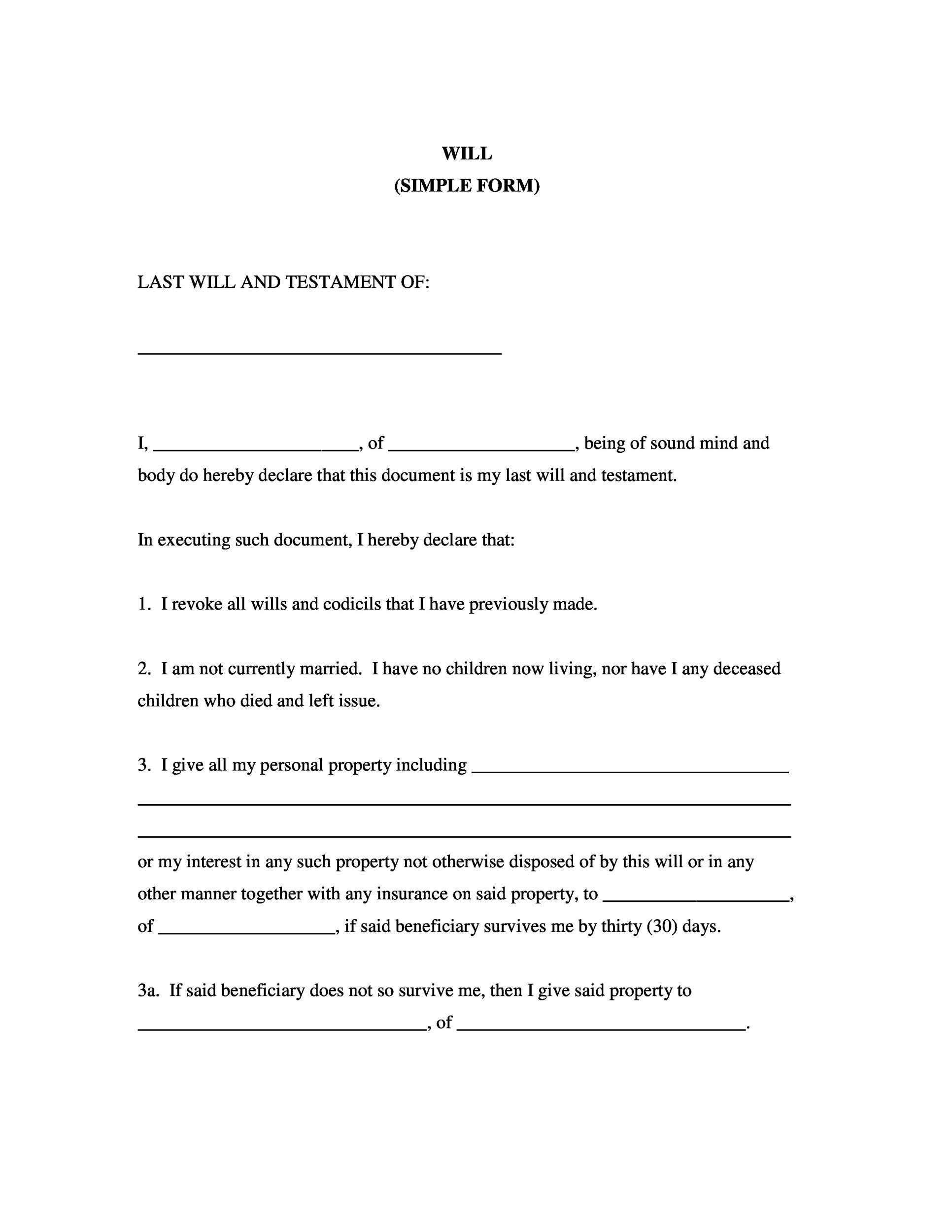 39 Last Will And Testament Forms & Templates ᐅ Templatelab in Printable Blank Will Forms Free