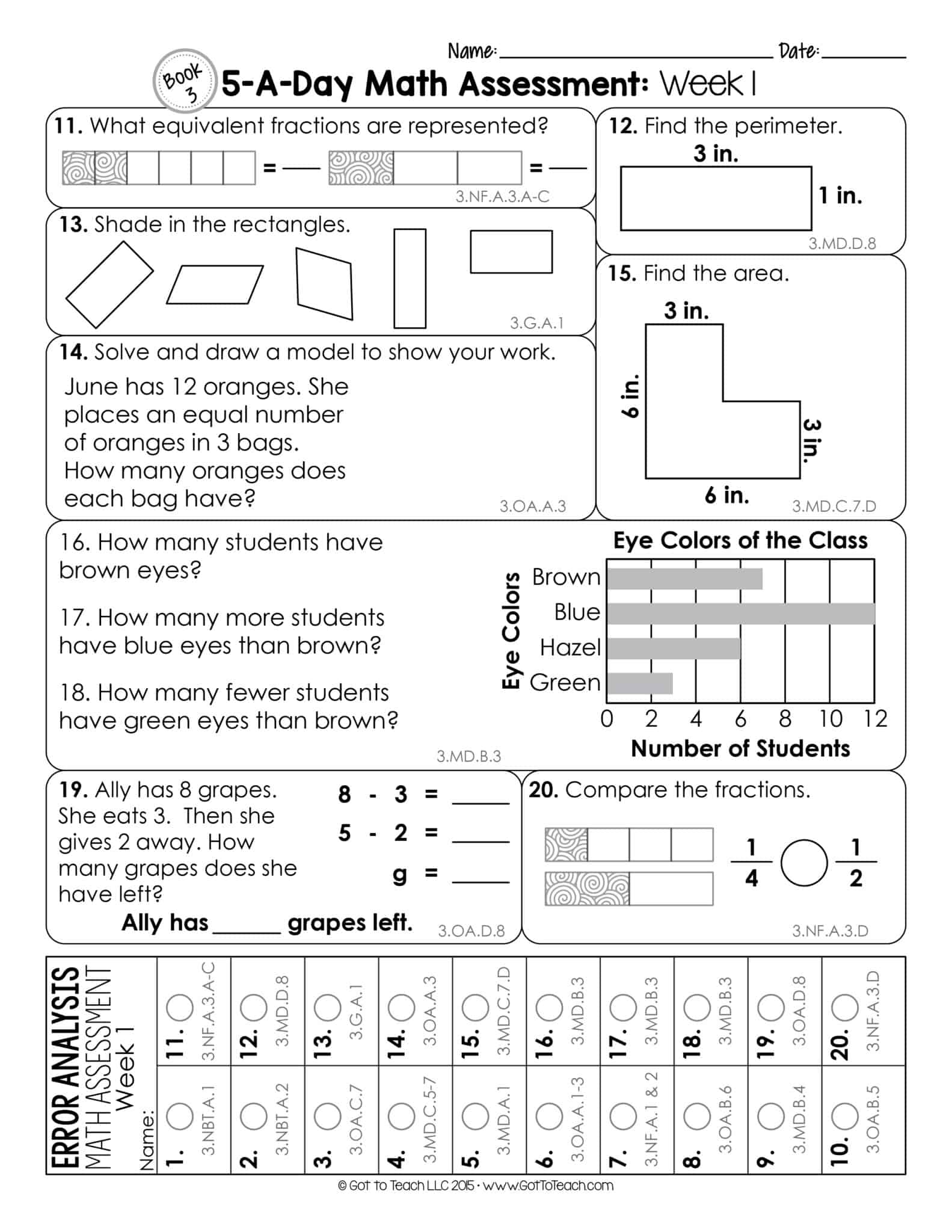 3Rd Grade Weekly Math Assessments - Worksheets Library for 3rd Grade Assessment Test Printable Free