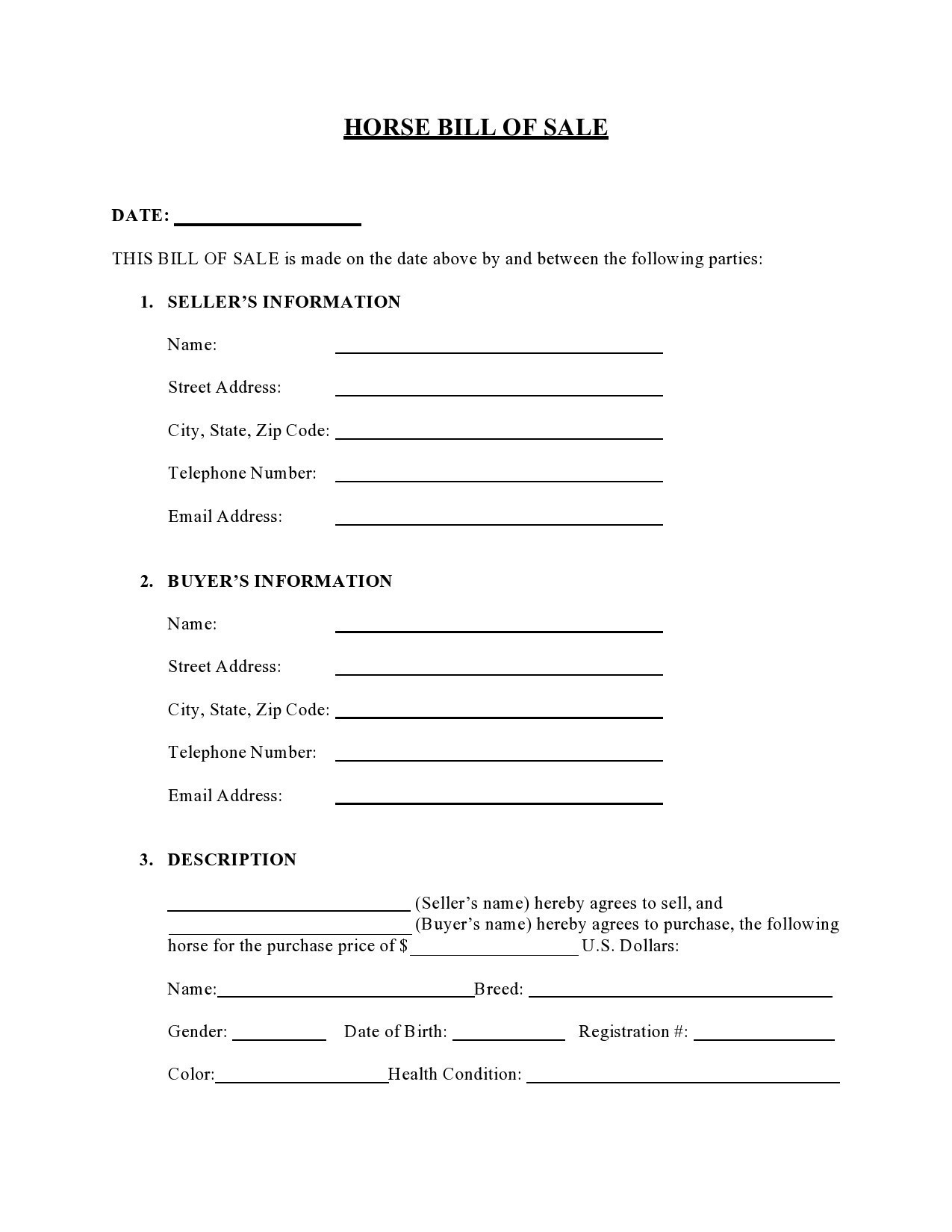 42 Printable Horse Bill Of Sale Forms [&amp;amp; Templates] ᐅ Templatelab within Free Printable Printable Horse Bill Of Sale