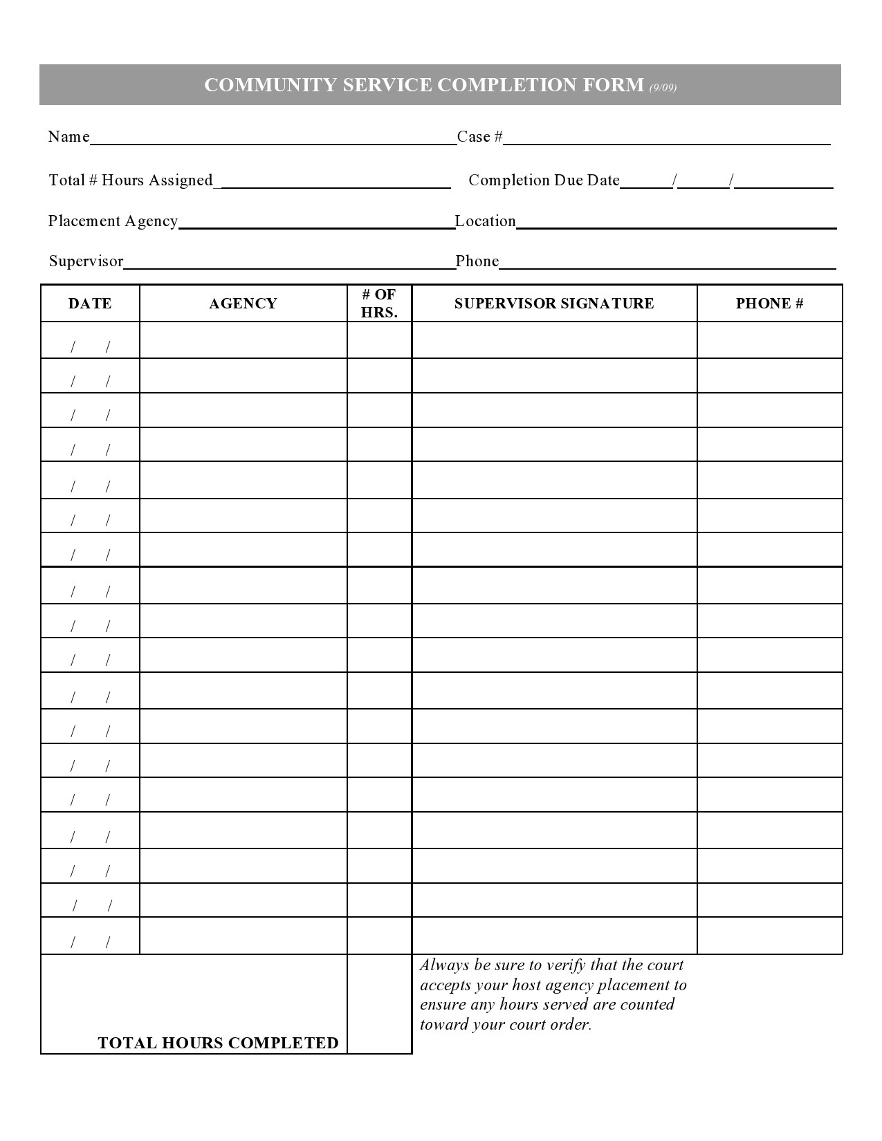 44 Printable Community Service Forms (Ms Word) ᐅ Templatelab intended for Printable Community Service Log Sheet