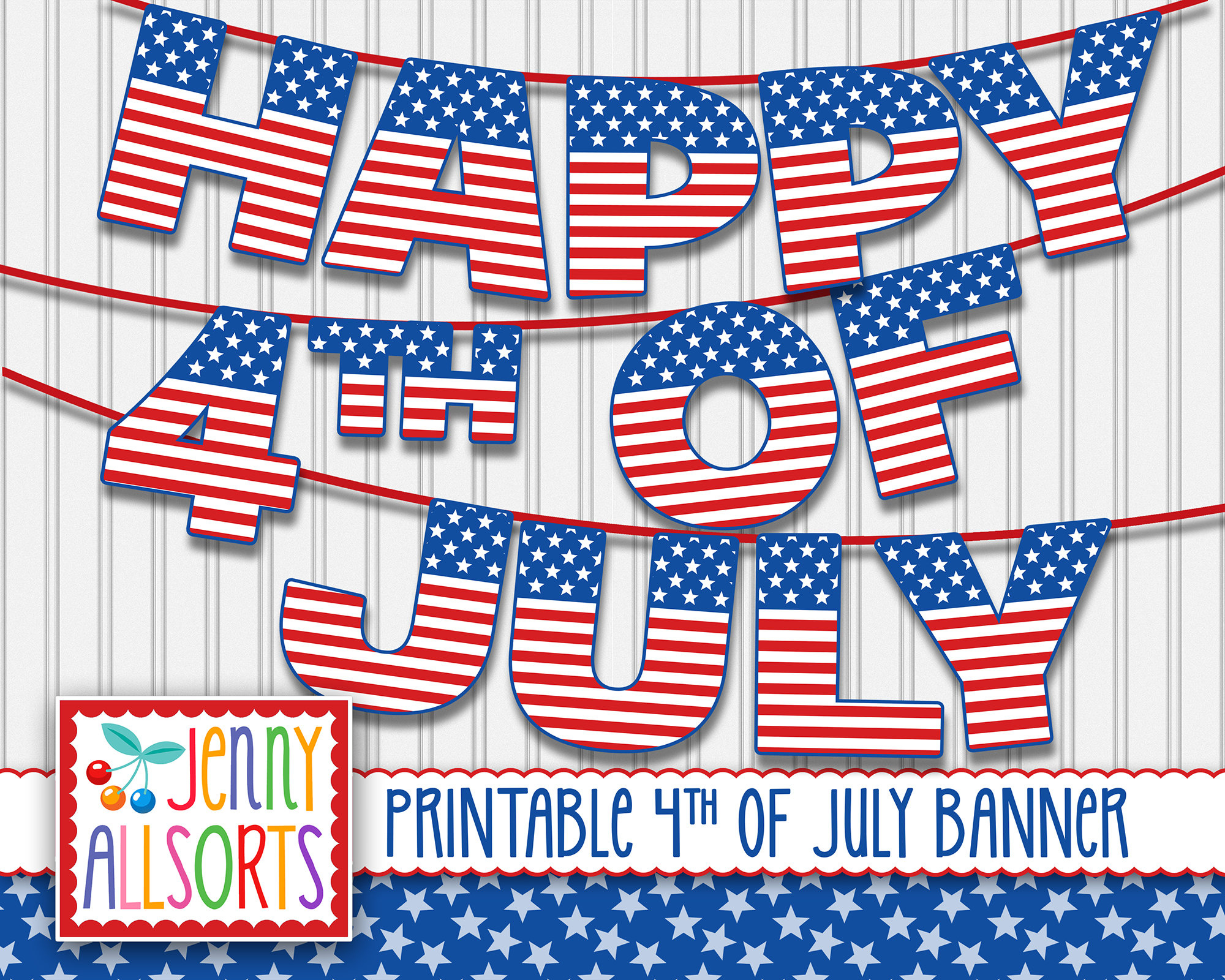 4Th Of July Printable Banner - Digital Independence Day Sign, Red within 4Th Of July Banner Printable