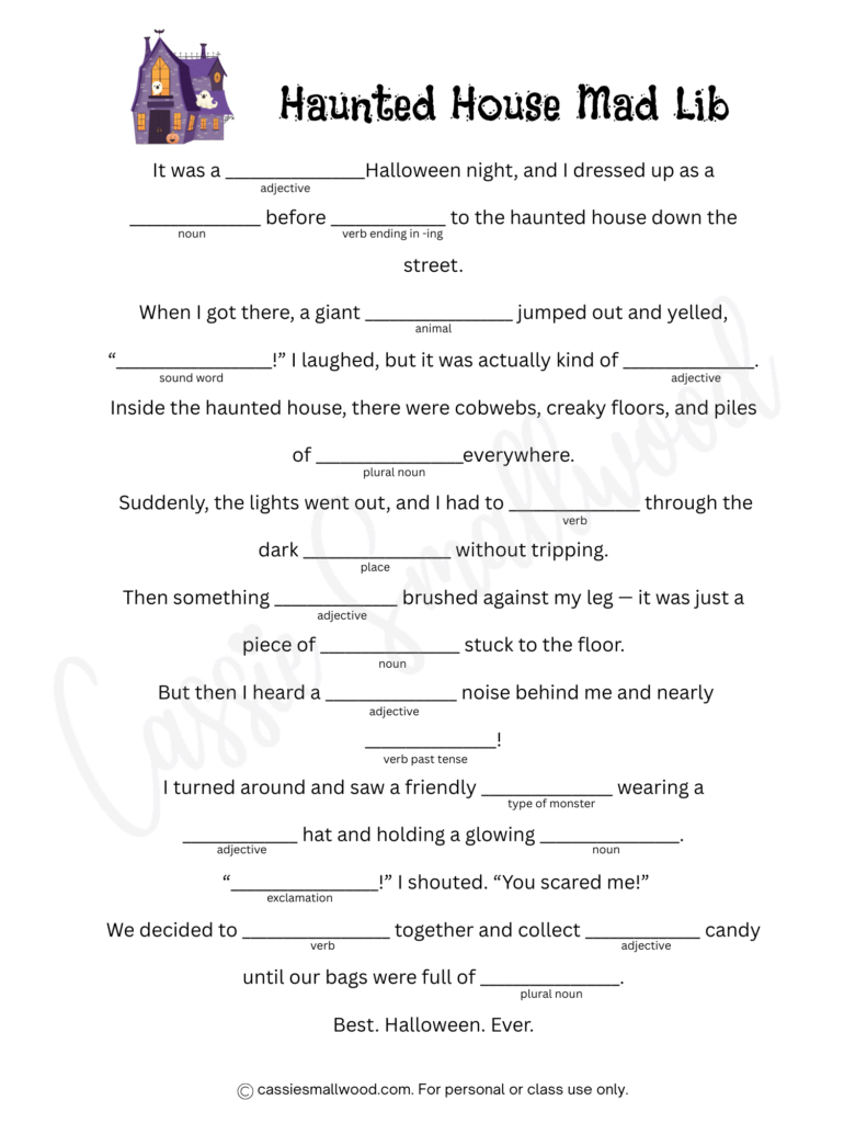 5 Fun Halloween Mad Libs (Free Printable) - Cassie Smallwood for Printable Mad Libs For Teens