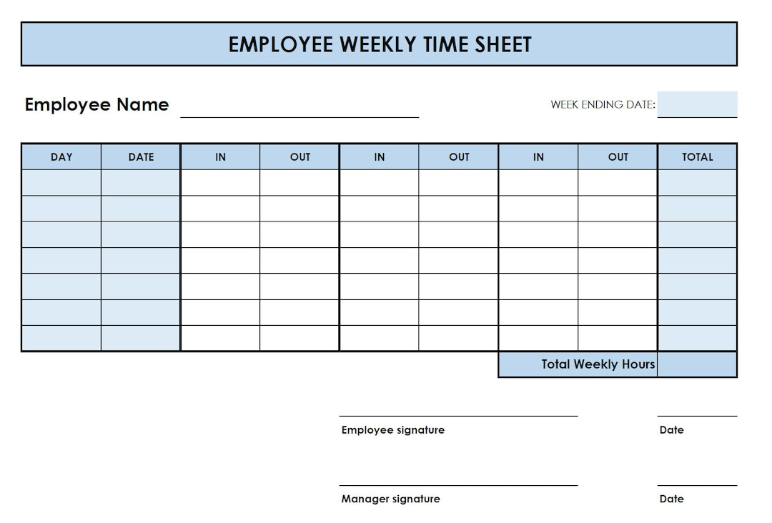5 Printable Pdf Weekly Timesheet Templates. Printable Timesheet regarding Free Printable Weekly Time Sheet