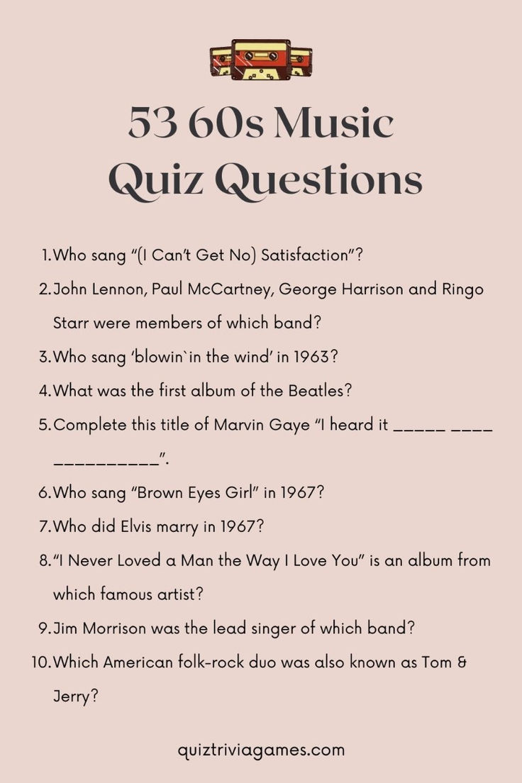 53 Fun 60S Music Quiz Questions And Answers pertaining to 60S Trivia Questions And Answers Printable