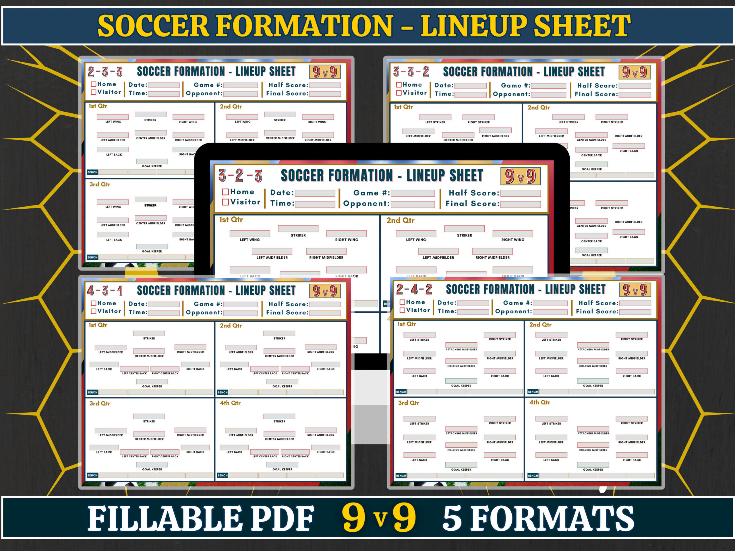 9V9 Fußball-Formation Lineup Sheet, Bearbeitbares Pdf throughout 9 V 9 Soccer Formations Printable