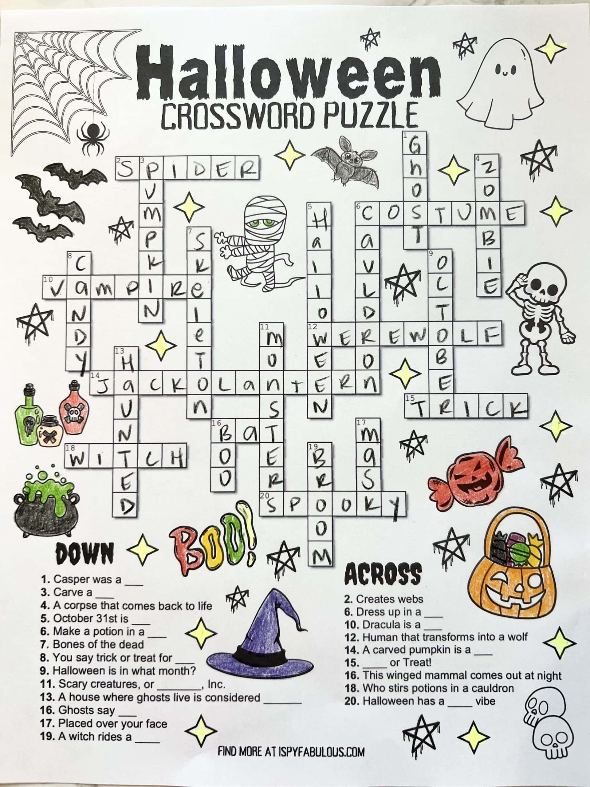 A Kid-Friendly Halloween Crossword Puzzle - I Spy Fabulous regarding Crossword Puzzles For Halloween Printable