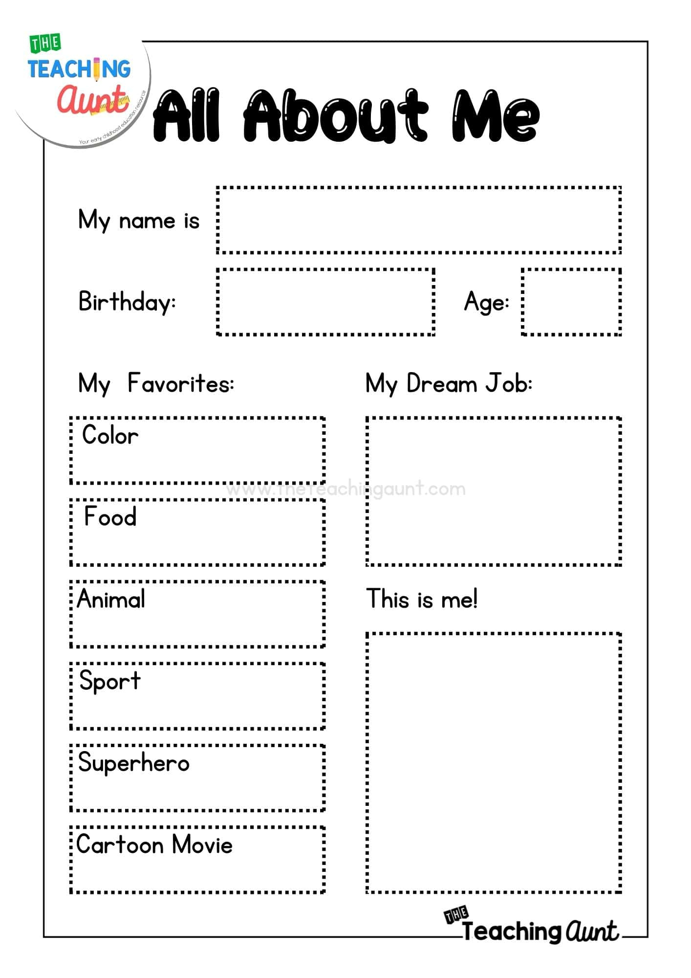 All About Me Worksheets Free Printable - The Teaching Aunt regarding All About Me Printable Sheets