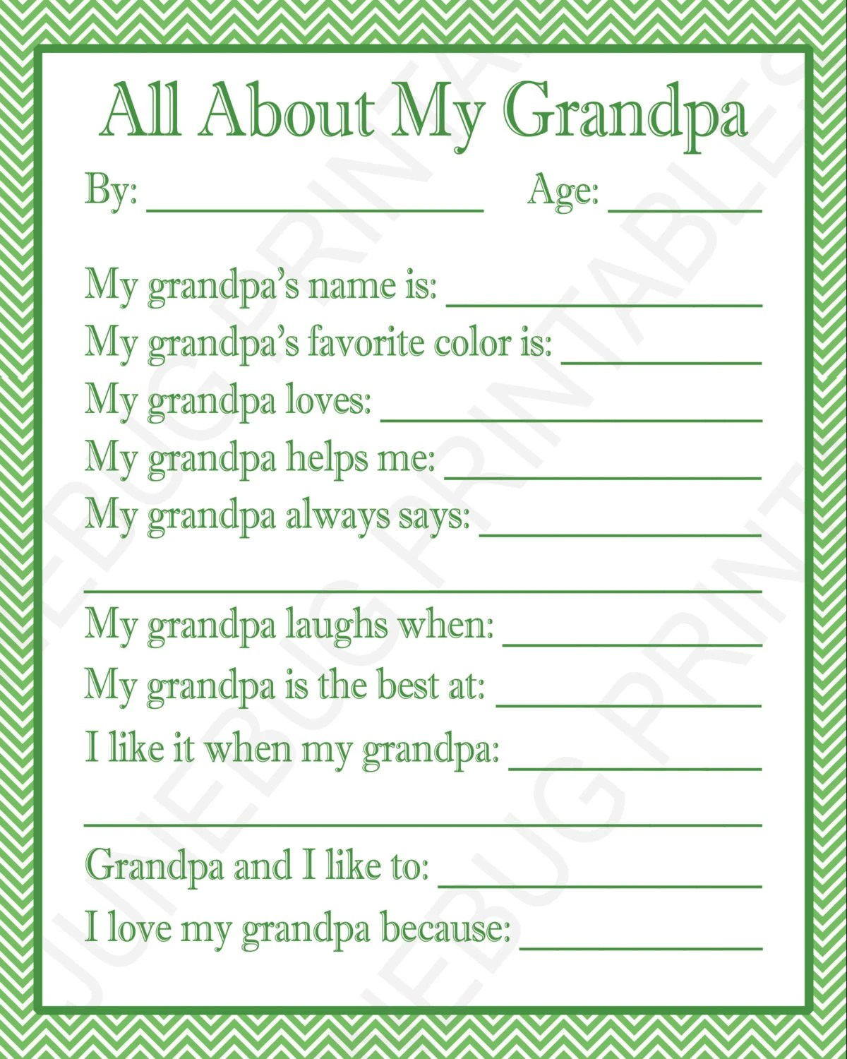 All About My Grandpa Printable - Printable Party Favors for All About Grandpa Free Printable