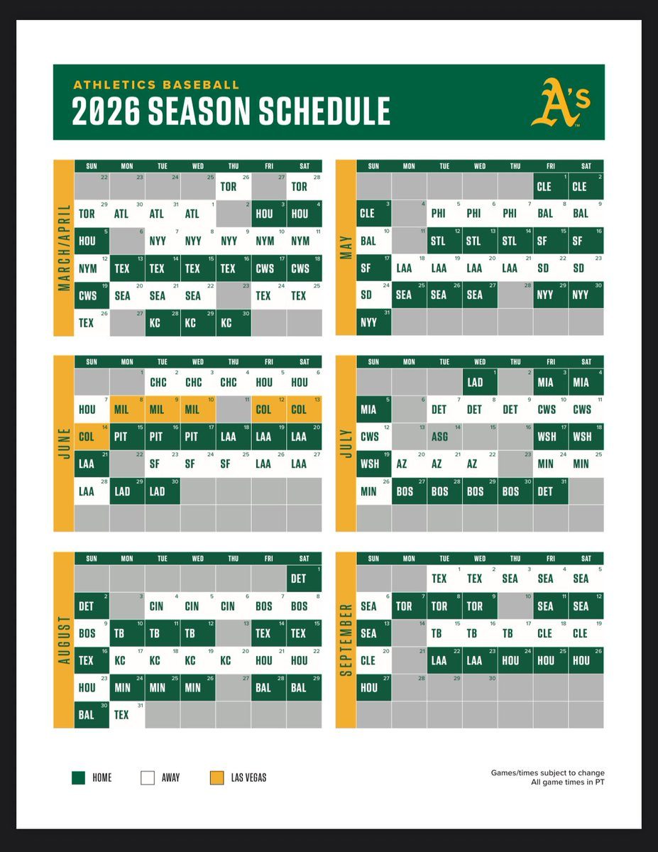 A'S Announce 2026 Regular Season Schedule. Including Six Regular inside Oakland A's Printable Schedule