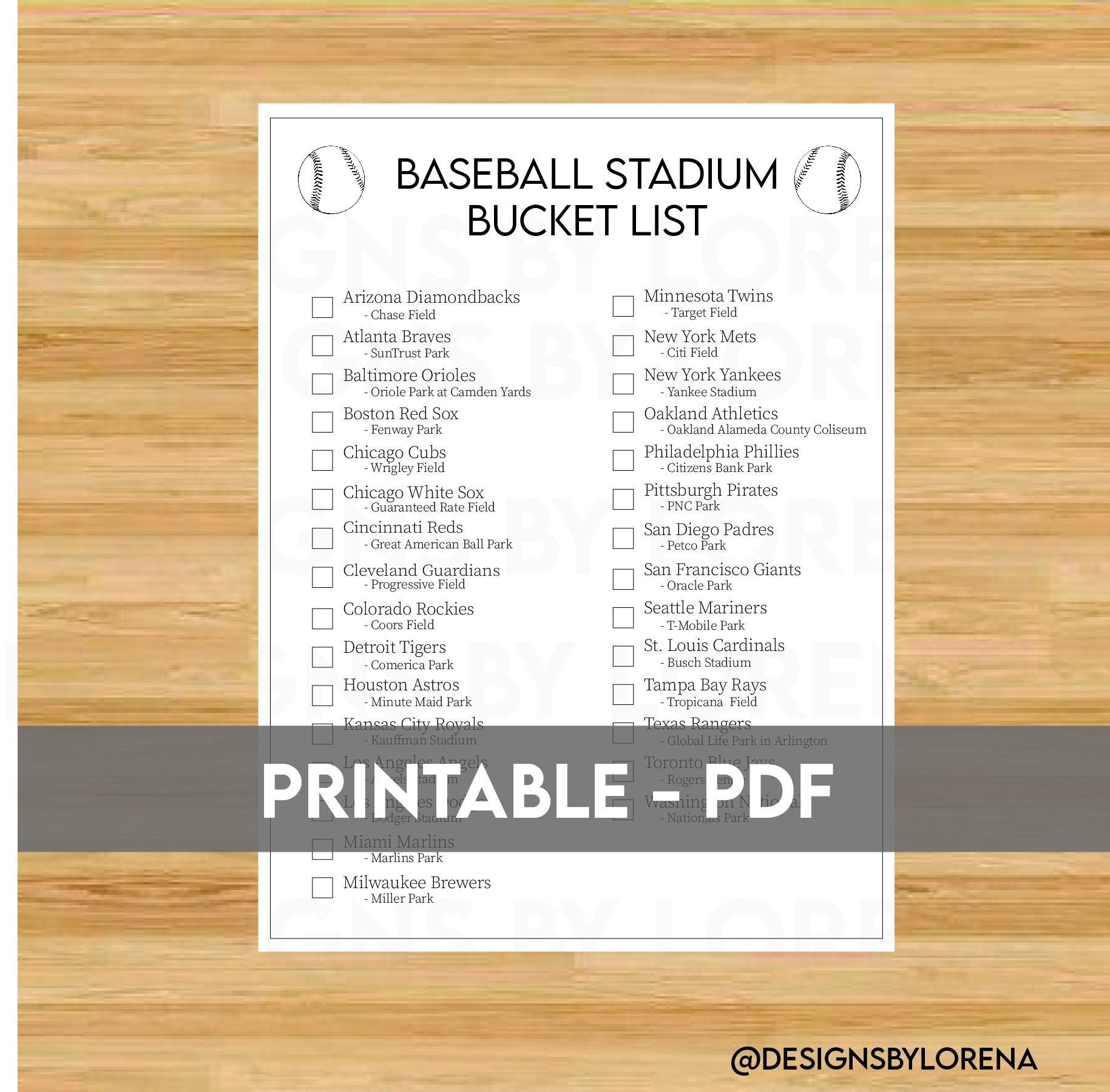 Baseball Stadium Bucket List Printable (Pdf) - Etsy Uk with regard to Printable List Of Mlb Stadiums