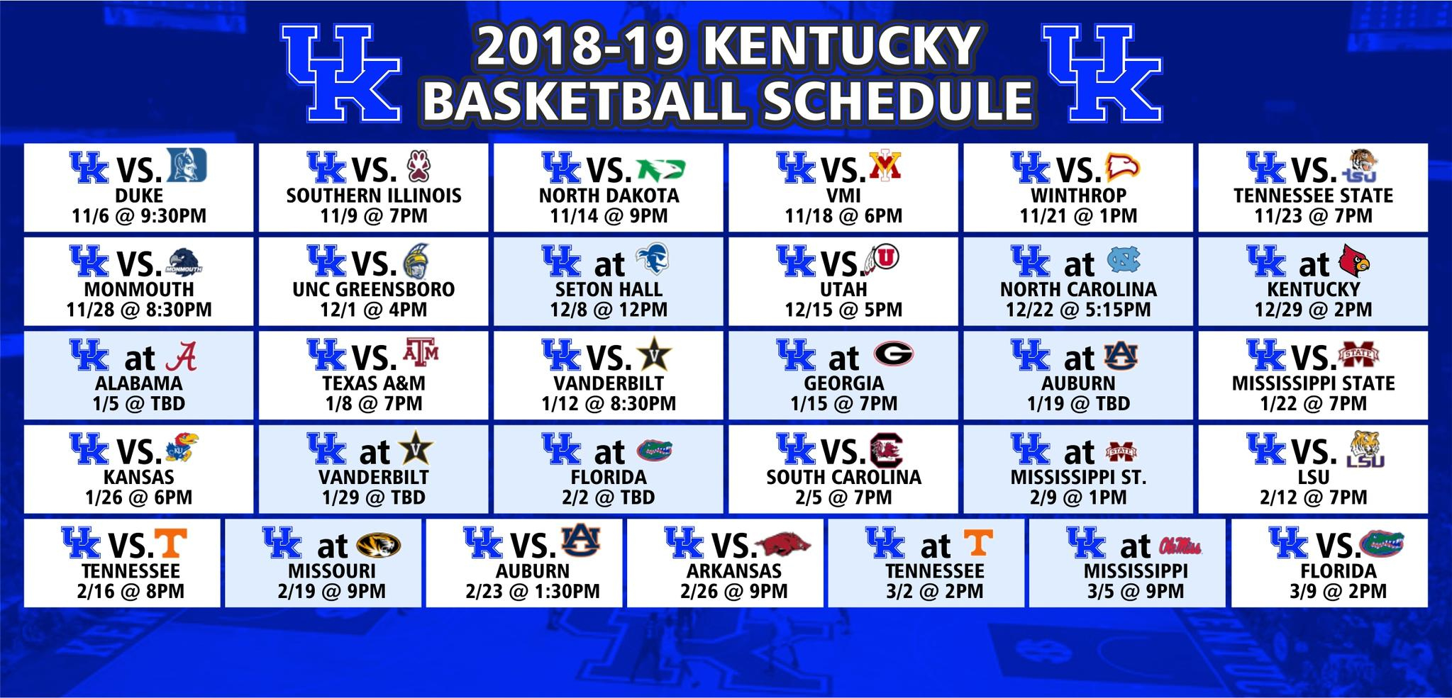 Basketball Schedule - Jd Becker'S Uk & Uofl Superstore for Kentucky Wildcats Basketball Schedule Printable