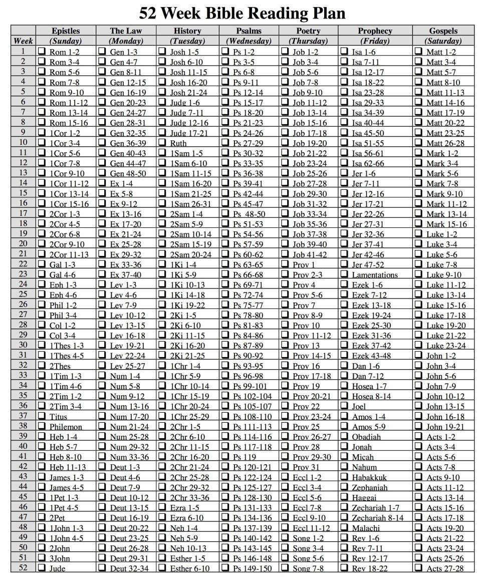Bible Study Journal 52 Week Bible Reading Plan To Read The Bible for Printable Read the Bible in a Year Plan