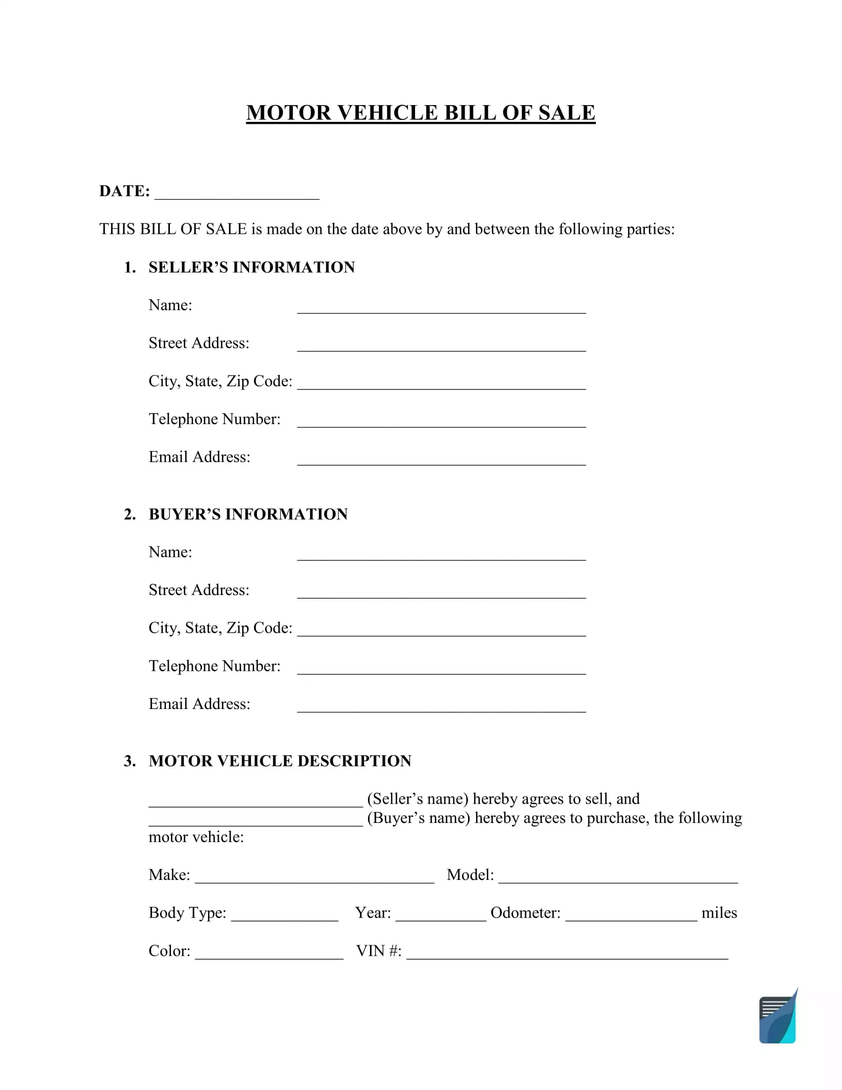Bill Of Sale Template | Free Pdf And Word Forms intended for Free Printable Motor Vehicle Bill Of Sale