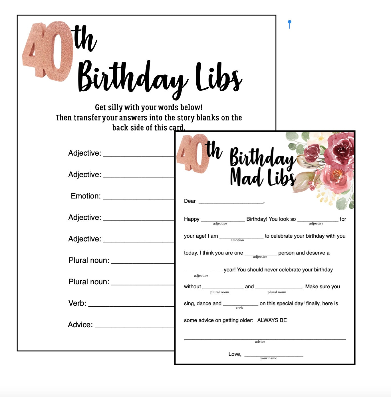 Birthday Party Activities | Mad Libs-Instant Download | Birthday in Free Printable Birthday Mad Libs
