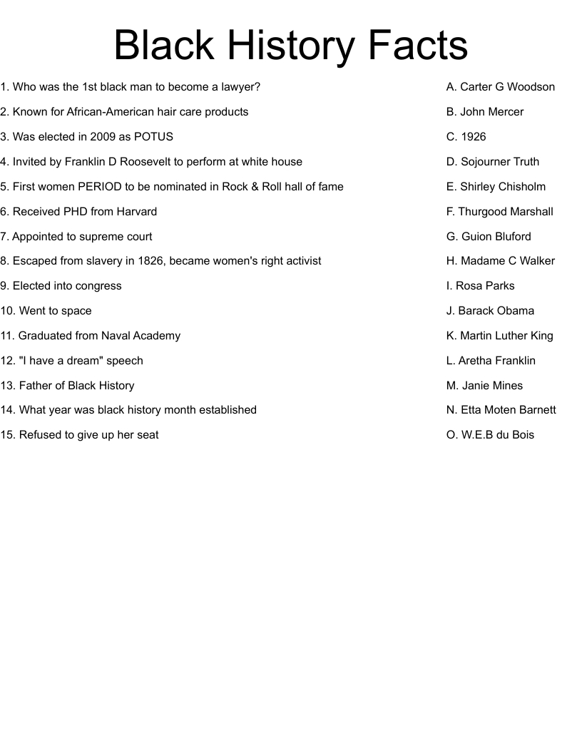 Black History Facts Worksheet - Wordmint in Free Printable Black History Facts