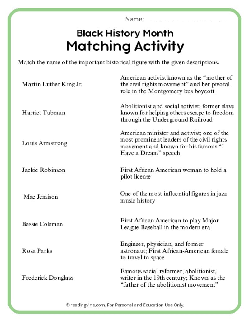 Black History Month Activities - Readingvine within African American Black History Month Printable Activities