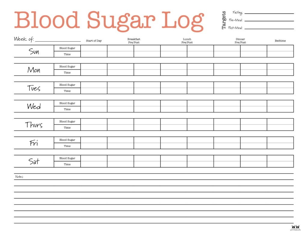 Blood Sugar Logs - 25 Free Logs &amp;amp; Trackers | Printabulls for Free Blood Sugar Log Printable