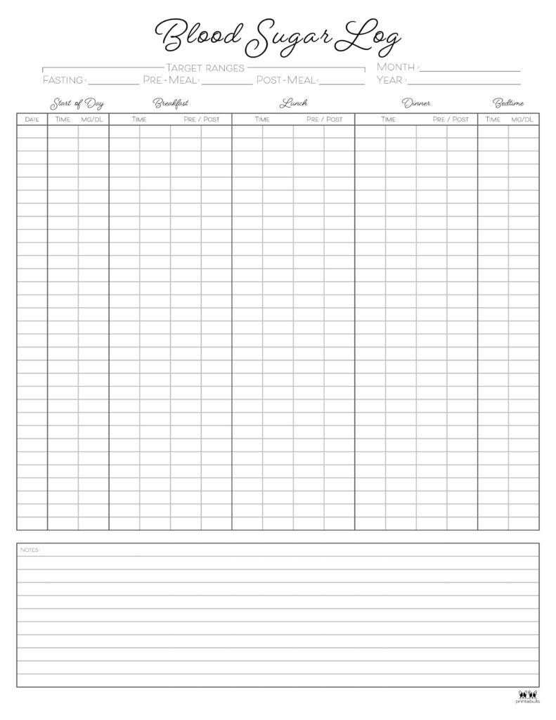 Blood Sugar Logs - 25 Free Logs &amp;amp; Trackers | Printabulls inside Free Blood Sugar Log Printable