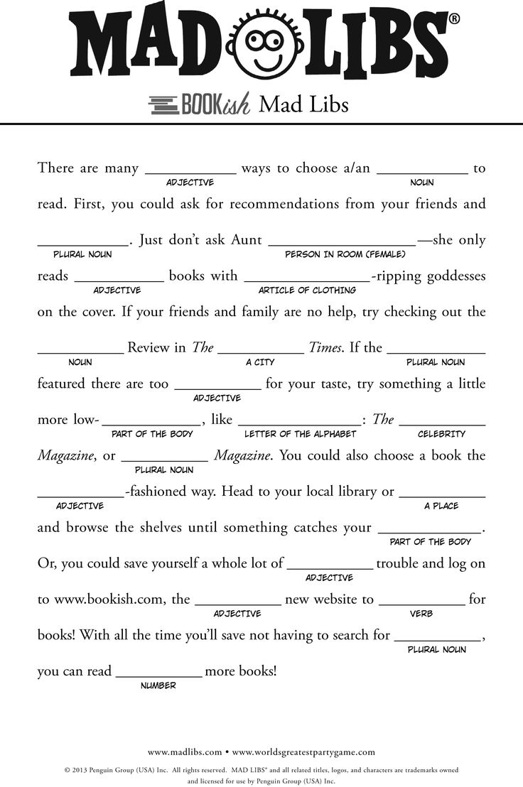 Bookish Mad Libs Http://Www.bookish/Articles/Free-Mad-Libs-For inside Printable Mad Libs For Teens