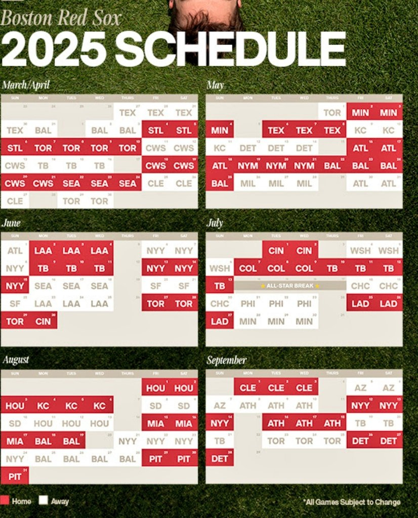 Boston Red Sox* 2025 Schedule * - Defending World Series Champions inside Boston Red Sox Schedule Printable