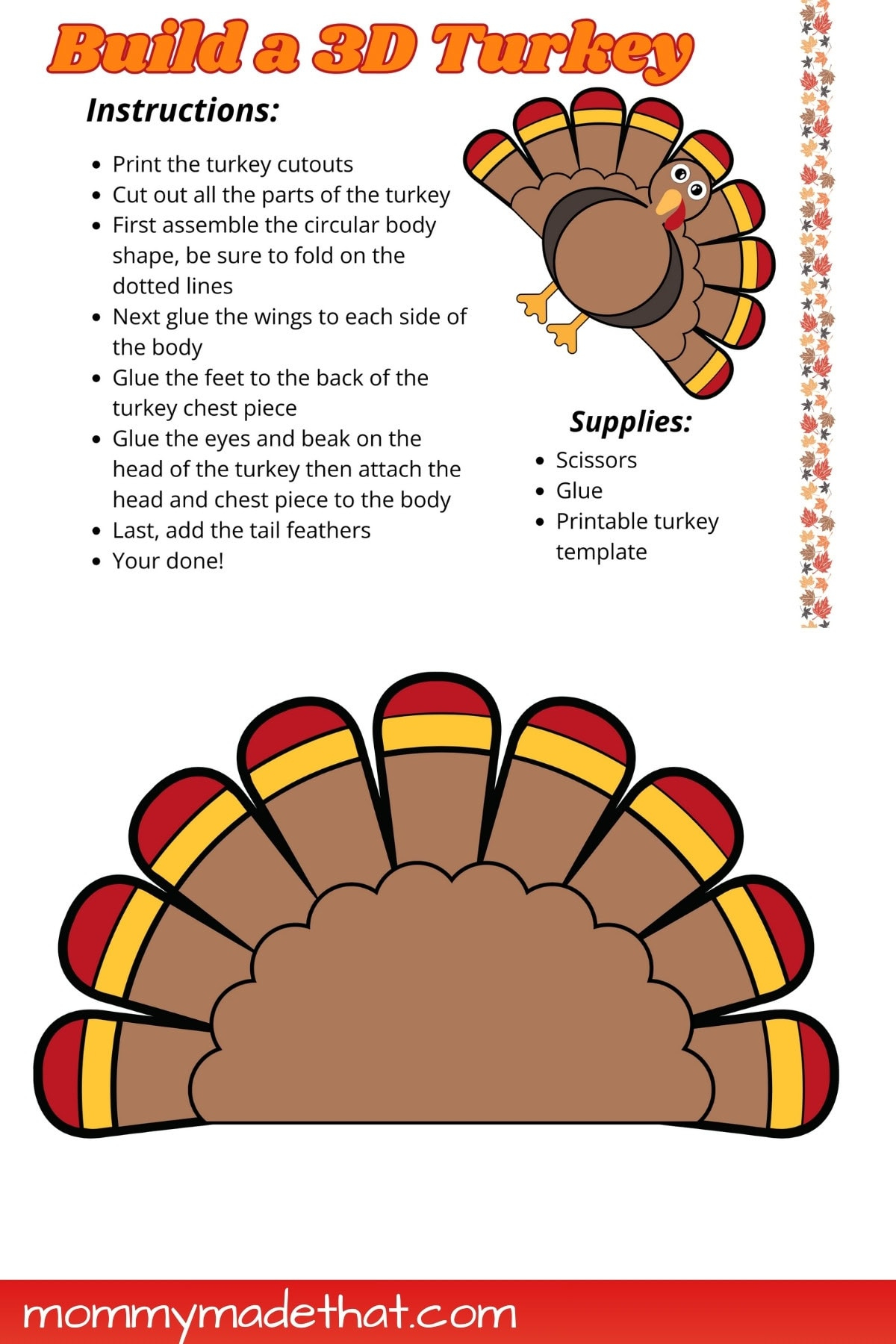 Build A 3D Turkey (Free Cut Out Printable) throughout Free Printable Turkey Craft Template