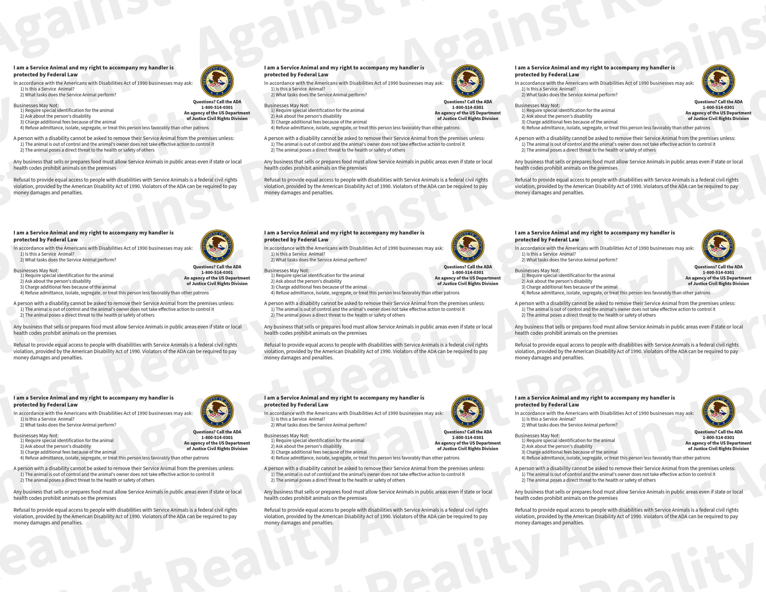 Buy Printable Ada Service Dog Rights Information Card Online In inside Printable Ada Service Dog Card