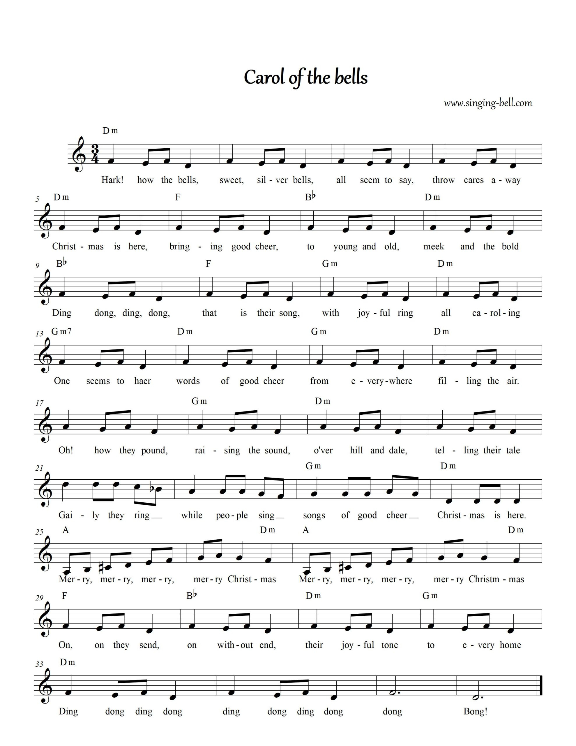 Carol Of The Bells - Piano Sheet Music, Video Tutorial within Carol Of The Bells Printable Lyrics