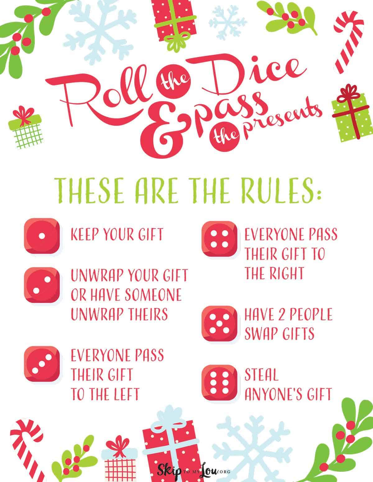 Christmas Dice Game For A Fun Gift Exchange | Skip To My Lou with Dirty Santa Dice Game Rules Printable