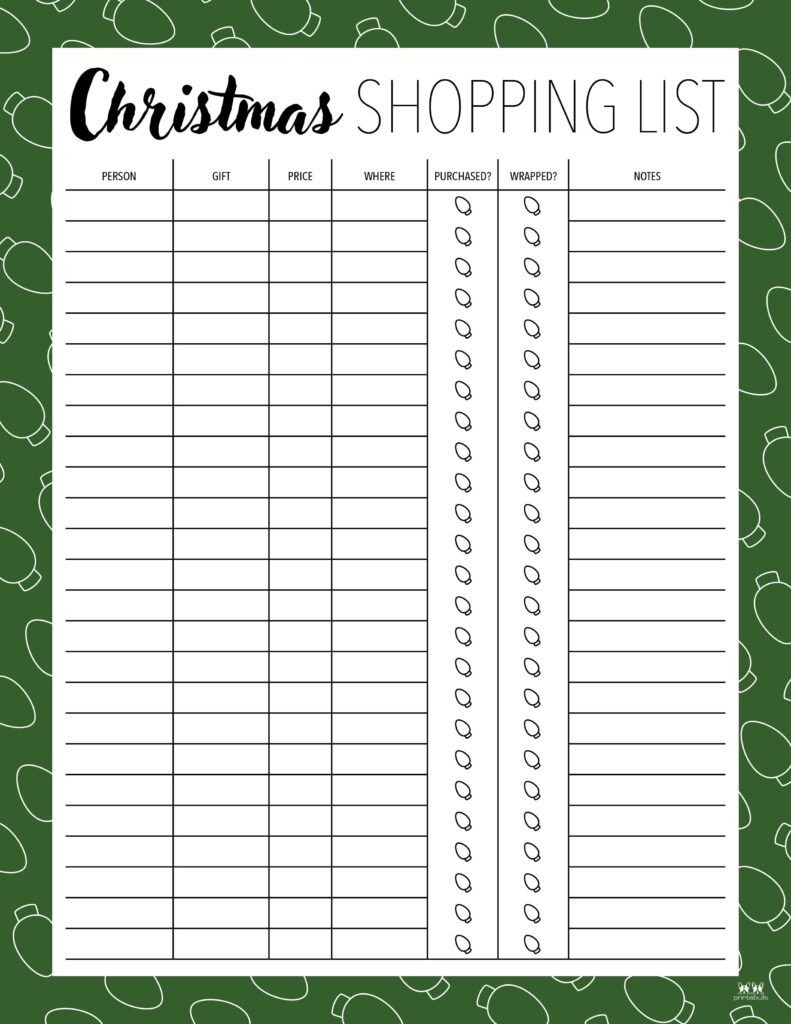 Christmas Gift List Templates - 20 Free Pages | Printabulls pertaining to Christmas Shopping List Printable Free