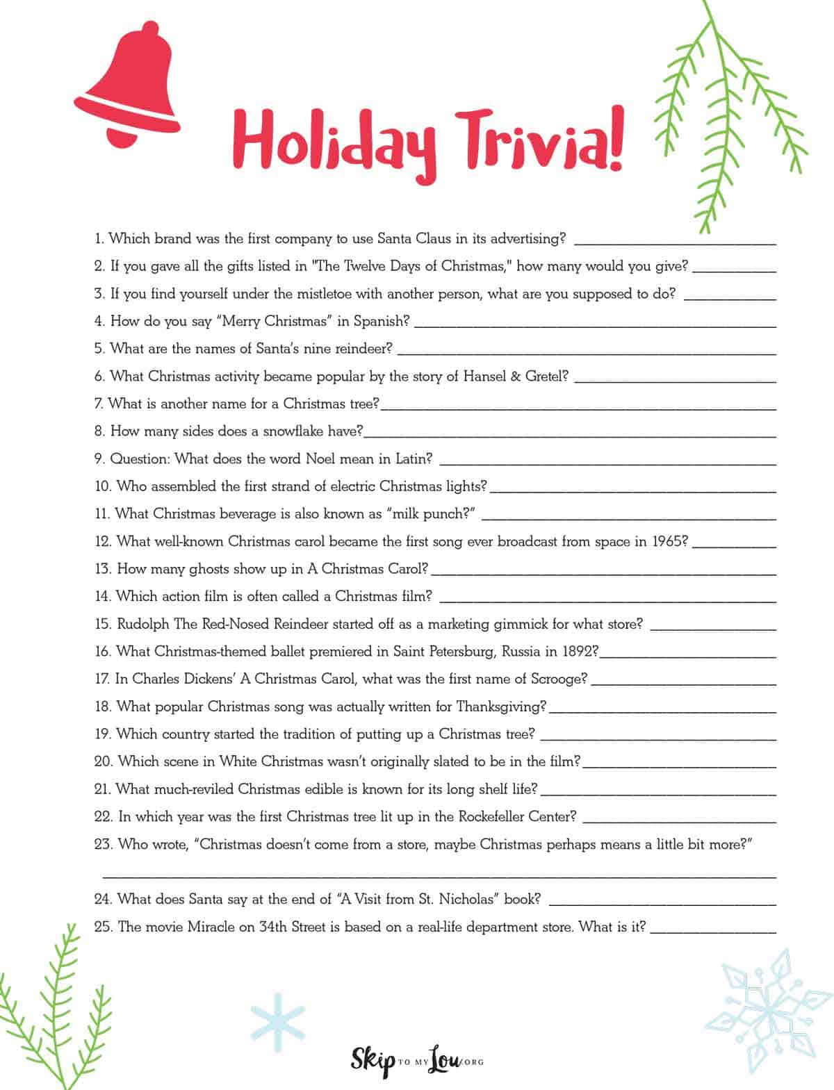 Christmas Trivia | Skip To My Lou intended for December Trivia Questions and Answers Printable