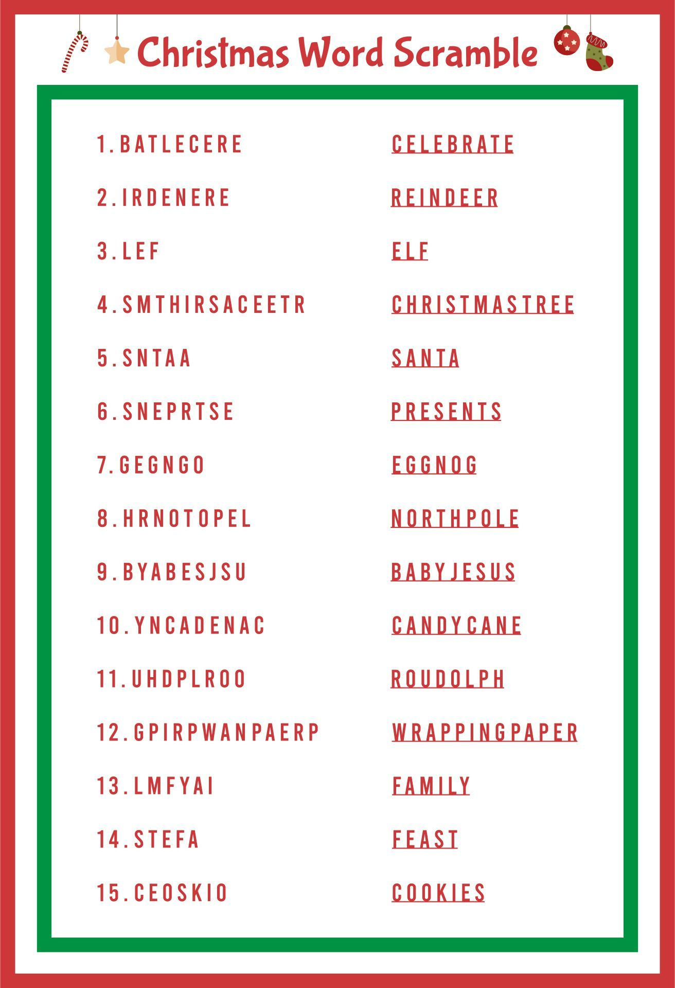 Christmas Word Scramble - 14 Free Pdf Printables | Printablee pertaining to Free Printable Christmas Word Scramble With Answers