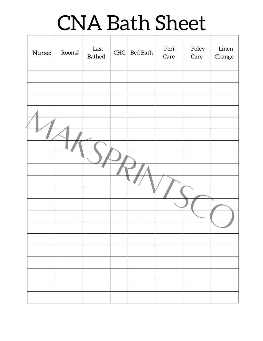 Cna Bath Report Sheet// Document - Etsy Uk intended for Free Printable Shower Sheets For Cna