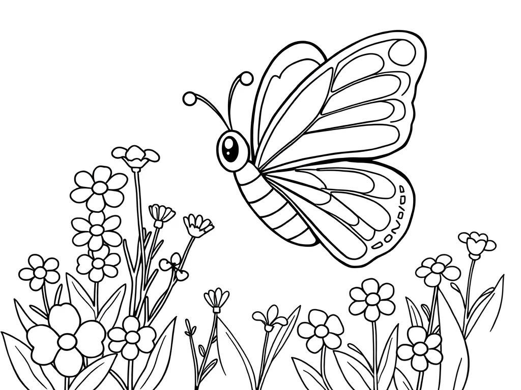 Coloring Page Of A Butterfly And Flowers - Free Printable Coloring pertaining to Free Printable Pictures of Flowers and Butterflies