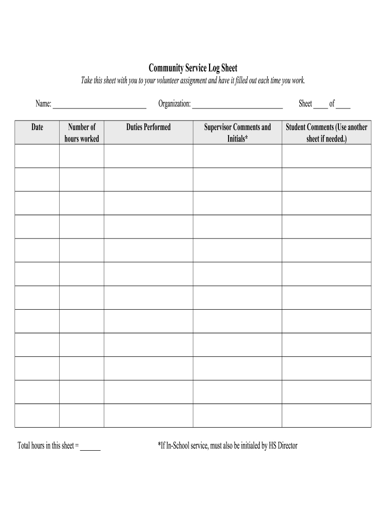 Community Service Log Sheet Form - Fill Online, Printable inside Printable Community Service Log Sheet