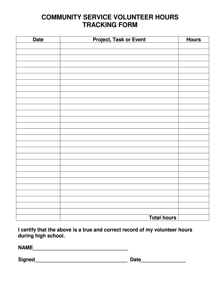 Community Service Volunteer Hours Tracking Form - Fill Online throughout Printable Community Service Log Sheet
